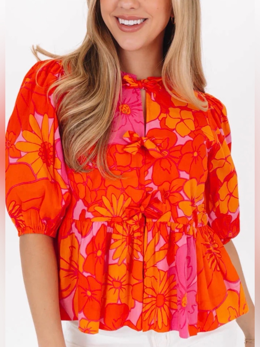 NWT - J.Marie Lizzie peplum blouse. Gorgeous, vibrant color – large